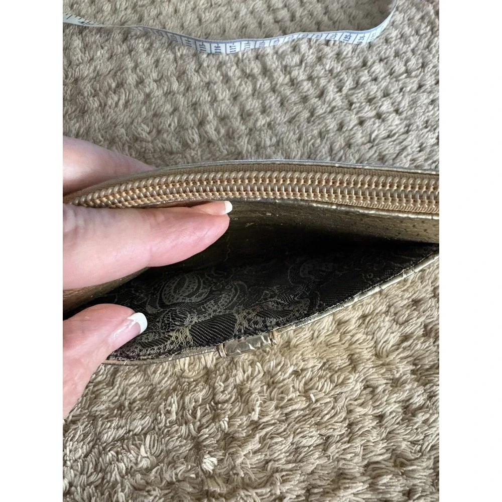 Sharif Gold Croc Embossed Makeup Bag/Clutch Wrist Strap Evening Bag